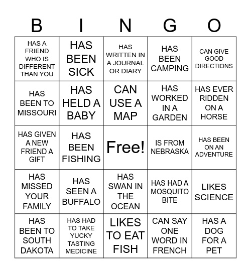 LEWIS AND CLARK BINGO Card