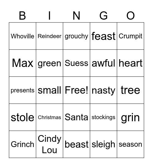 GRINCH BINGO Card