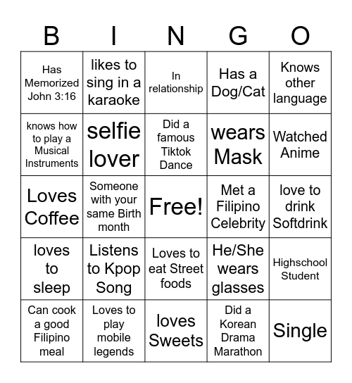 Human Bingo Card