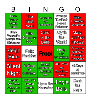 Christmas Song Bingo Card