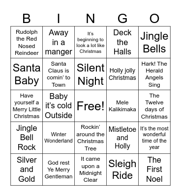 Christmas Songs Bingo Card