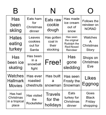 TC Holiday Bingo Card