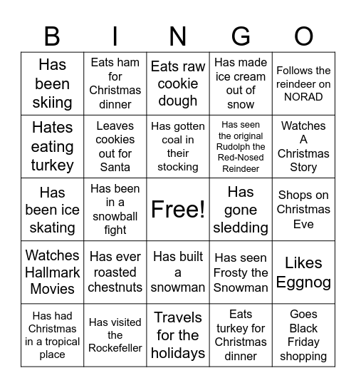 TC Holiday Bingo Card