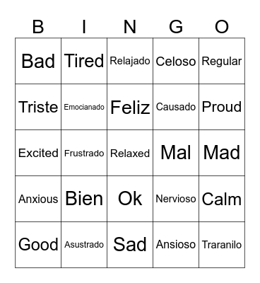 EMOTIONS IN SPANISH! Bingo Card