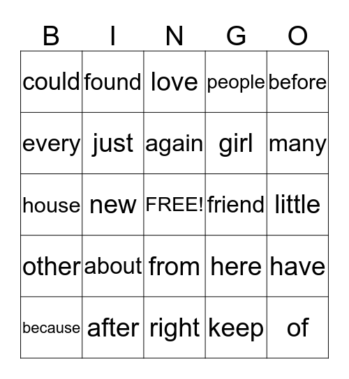 First Grade Word Wall  Bingo Card