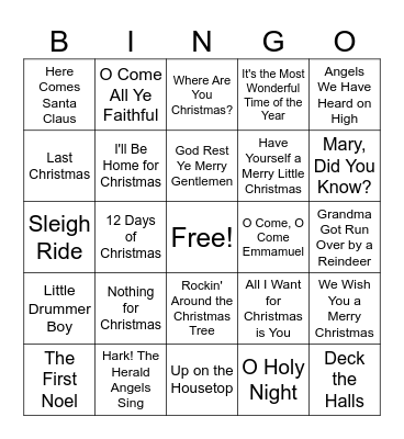 Christmas Song Bingo Card
