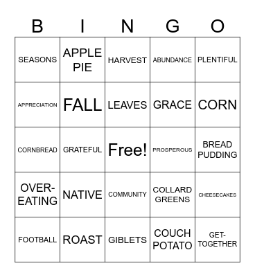 Friends & Family Giving Thanks Together 2024 Bingo Card