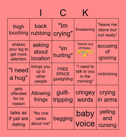 ICK BINGO Card