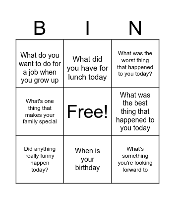 ice breaker Bingo Card