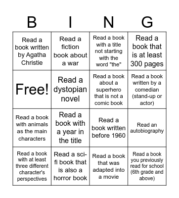 Winter Reading Challenge (MEDIUM) Bingo Card