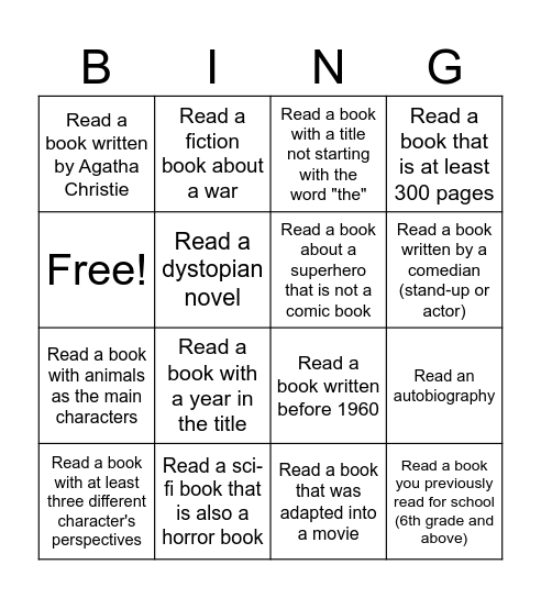 Winter Reading Challenge (MEDIUM) Bingo Card