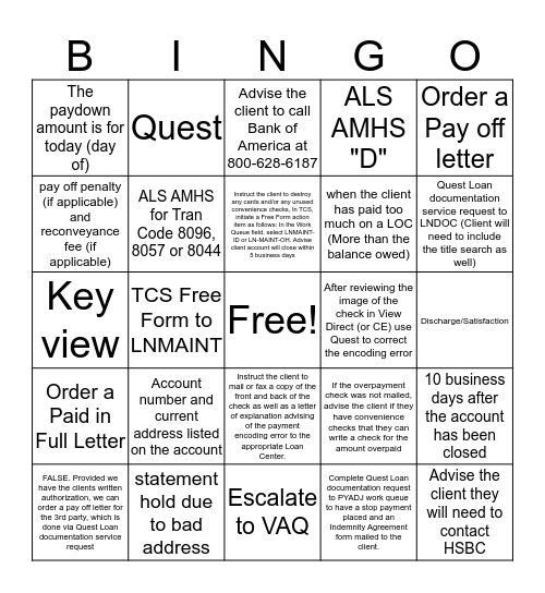 LOC procedures Bingo Card