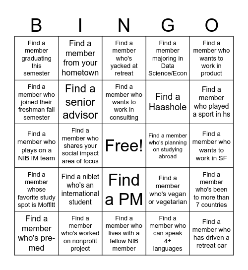 NIB Bingo Card