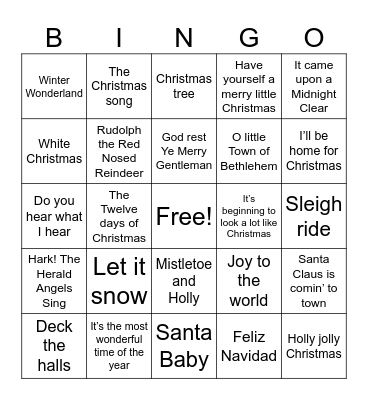 Christmas Songs Bingo Card