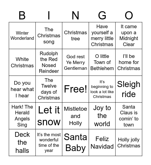 Christmas Songs Bingo Card