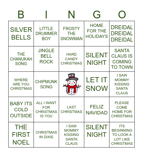 H   O    L   I   D   A   Y Bingo Card