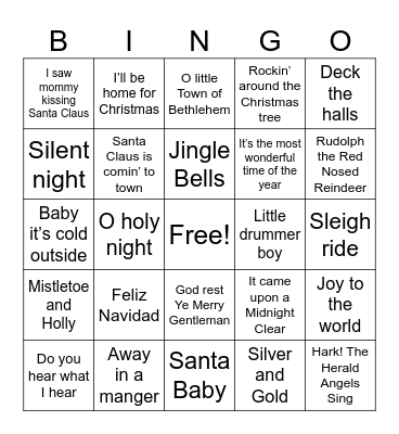 Christmas Songs Bingo Card