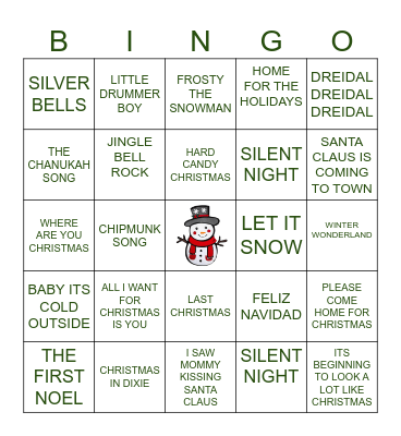 H   O    L   I   D   A   Y Bingo Card