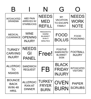 THANKSGIVING Bingo Card