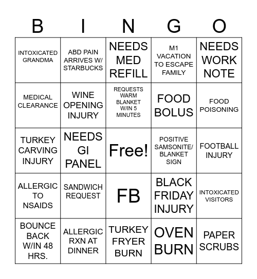 THANKSGIVING Bingo Card