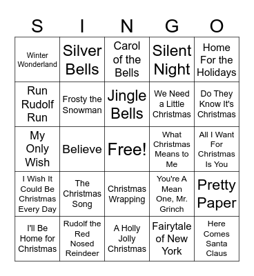 WCMS Christmas Party Bingo Card