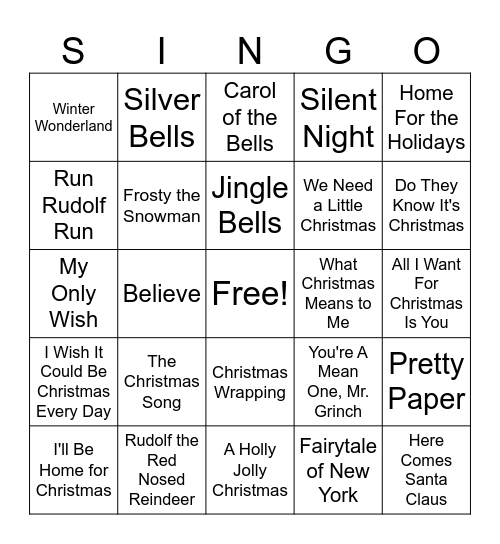 WCMS Christmas Party Bingo Card