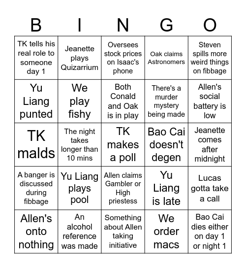 BotC Bingo Extravaganza Bingo Card