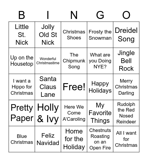 Holiday Oldies Bingo Card