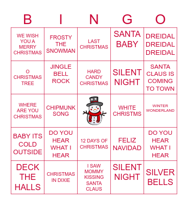 H   O    L   I   D   A   Y Bingo Card