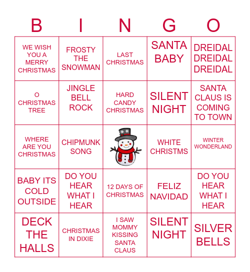 H   O    L   I   D   A   Y Bingo Card