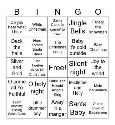 Christmas Songs Bingo Card