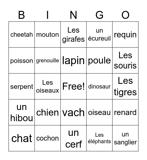 Les animaux - Marshall Bingo Card