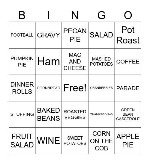 HAPPY THANKSGIVING Bingo Card