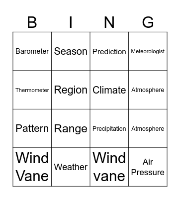 Weather and Climate Bingo Card