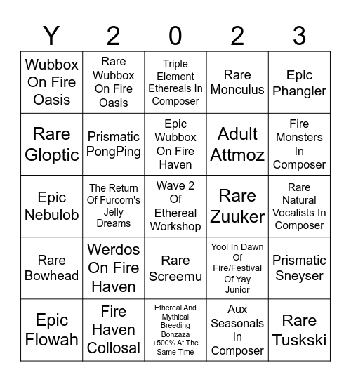 Festival Of Yay 2023 Bingo Card