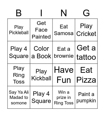 Fall Festival Bingo Card