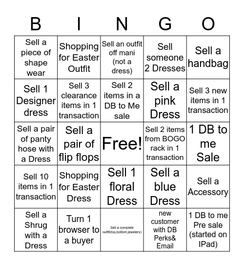 Dressbarn Bingo Card