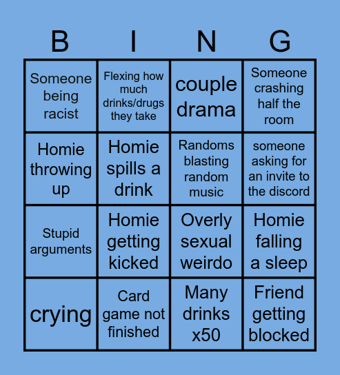 Drinking Bingo Card