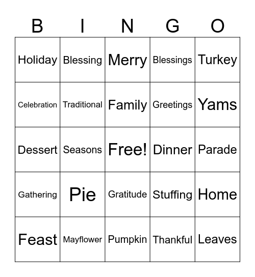 Thanksgiving Bingo Card