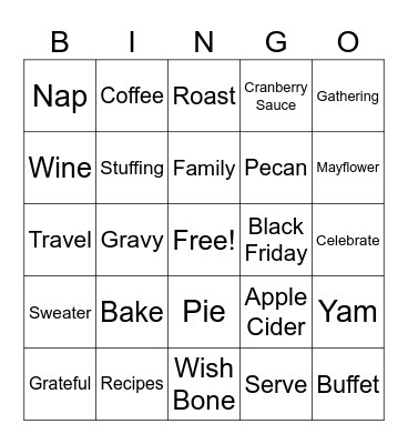 Thanksgiving Bingo Card