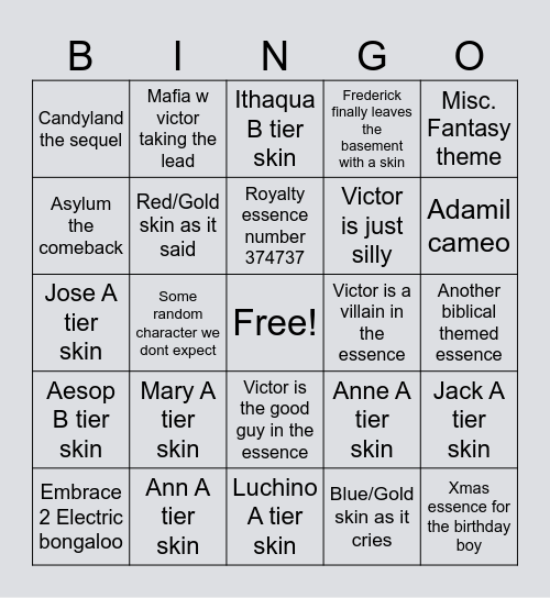 Victor's E3 Bingo Card
