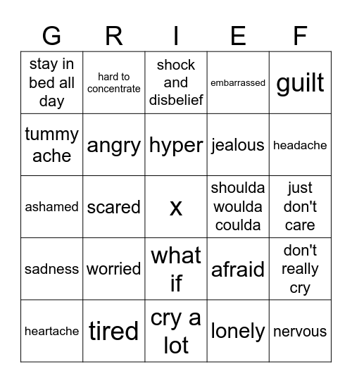 Grief Bingo Card