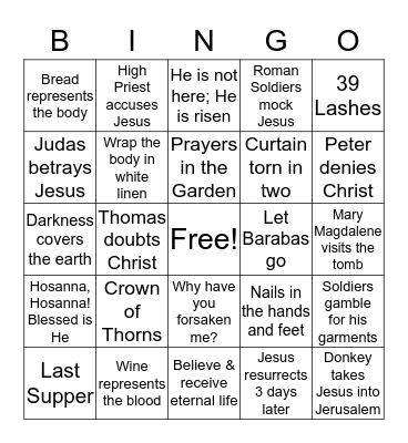 Easter Story Bingo Card