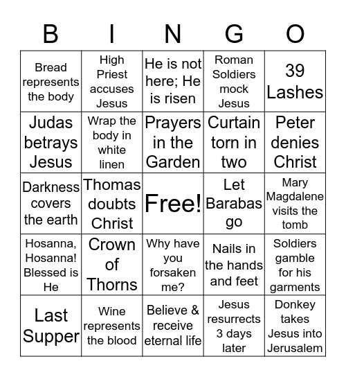 Easter Story Bingo Card