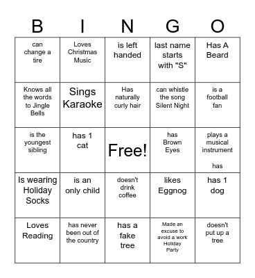 Jingle Mingle Bingo Card