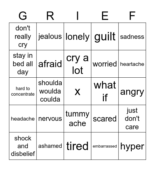 Grief Bingo Card