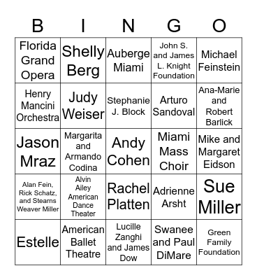 Gala Bingo  Bingo Card