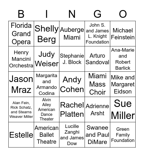 Gala Bingo  Bingo Card