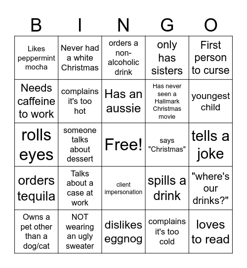 AMC Christmas Party Bingo Card
