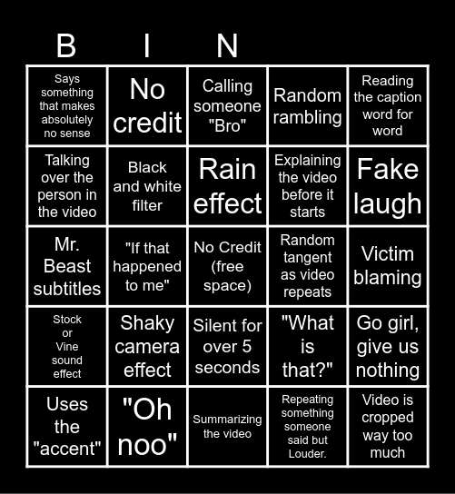 Sssniperwolf Bingo Card